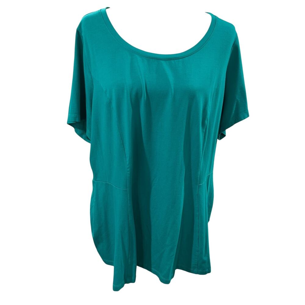Isaac Mizrahi Live Shirt Plus Size 2X Teal Tunic Peplum Scoop Neck Stretch EUC